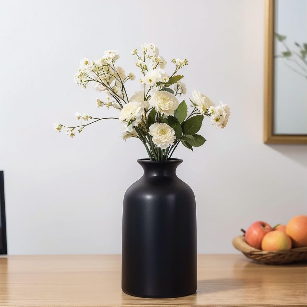 6 Pack Matte Black Ceramic Vases for Home Decor and Centerpieces