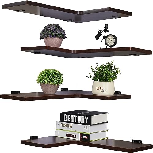 22 Inch Corner Shelf Wall Mount Set of 4 Dark Brown Heavy Duty
