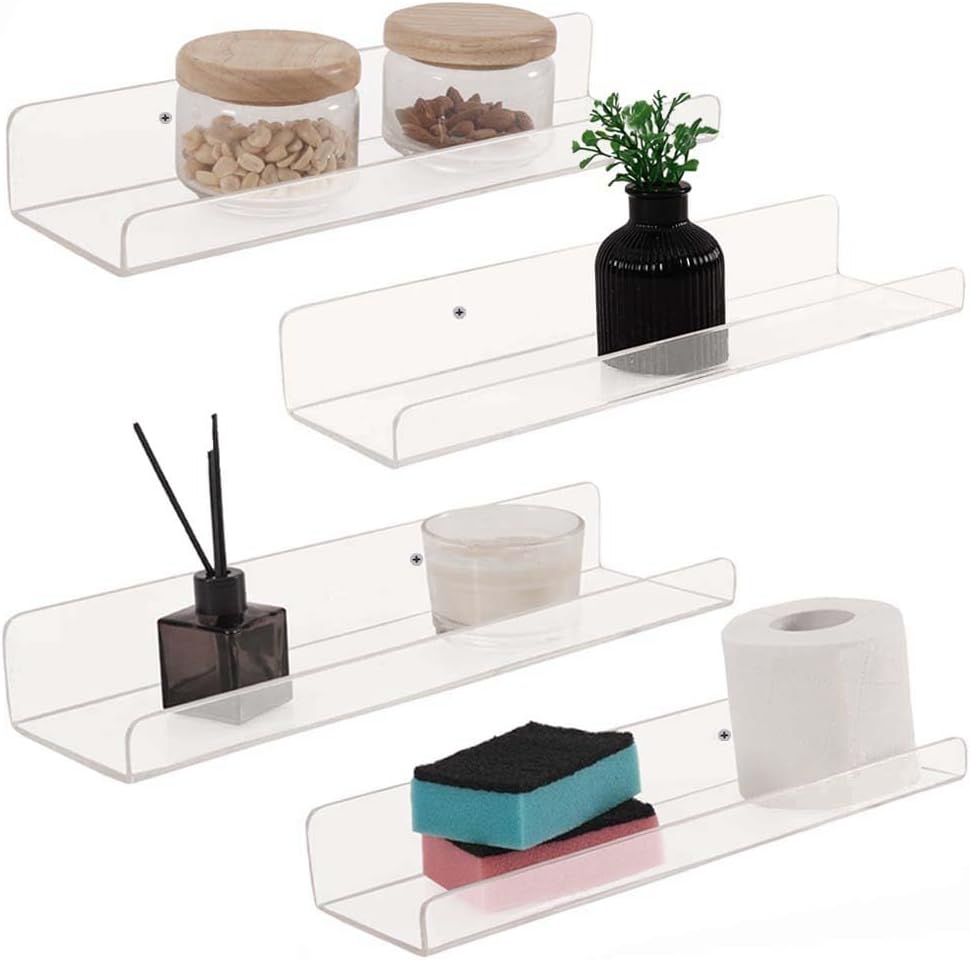Dino74 Clear Acrylic Shelf Set of 4 Floating Wall Shelves