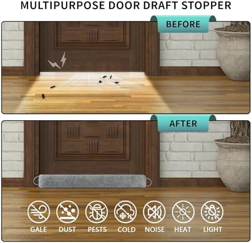 36 Inch Weighted Door Draft Stopper Grey Noise Blocker Dustproof
