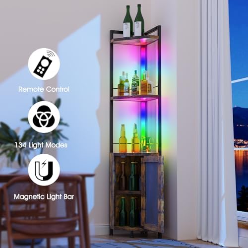 RGB Light Bar Iron Wood Corner Shelf Stand