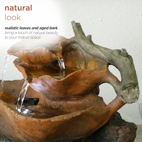 Alpine Corporation 9 Tall Indoor Tabletop Tiered Leaf Hand-Painted Fountain with LED Lights