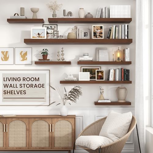 Venusmiles 55W x 10D Floating Wall Shelf Walnut