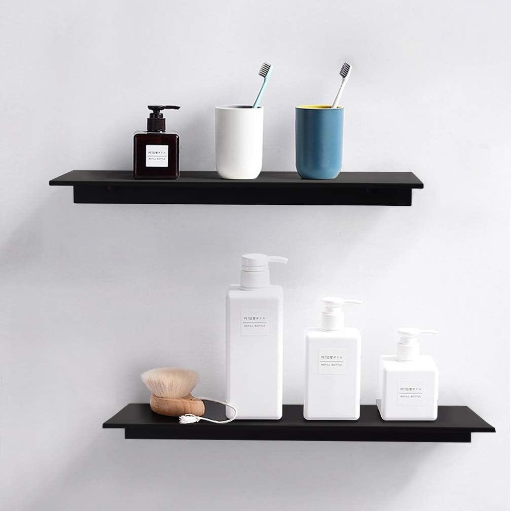 TLBTEK 2 Pcs 16 Inch Black Floating Shelves for Home Decor