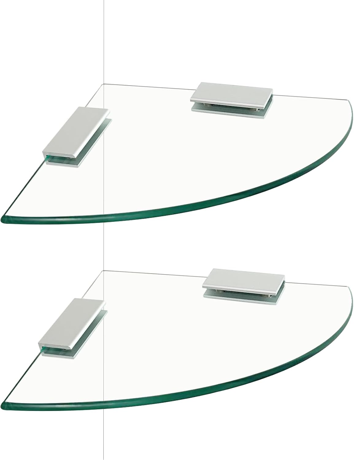 2-Pack Tempered Glass Corner Shower Shelves with Aluminum Brackets