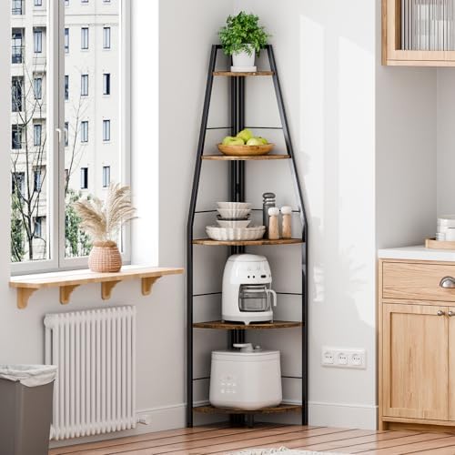 Rustic Tall Corner Ladder Shelf 5 Tier Industrial Bookshelf