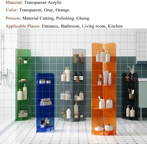 3-Tier Acrylic Corner Storage Shelf Organizer Orange Freestanding Sturdy Clear Display