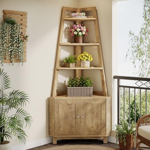 Tribesigns 709 Inch Tall Corner Shelf with Storage Cabinet