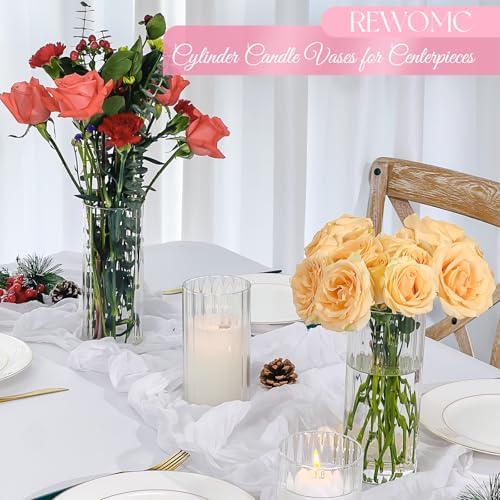 6 Pcs Clear Glass Cylinder Vases Set 8 Inch Tall for Centerpieces and Decorations