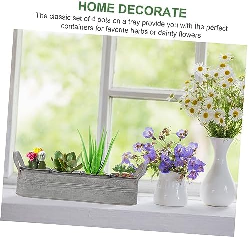 4pcs Iron Flower Pots with Tray Decorative Dried Flower Buckets