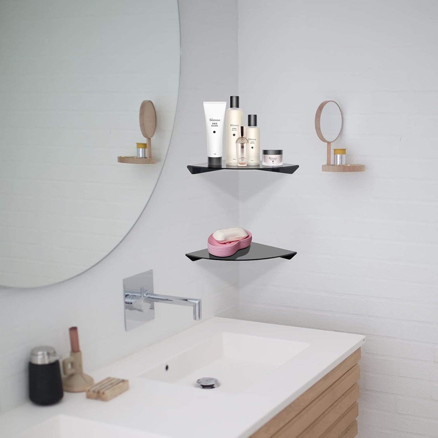 Cosmos Floating Corner Shelves 2 Pcs Solid Black