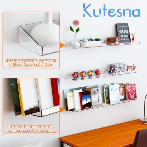 6 Pack Clear Floating Shelves for Wall Storage