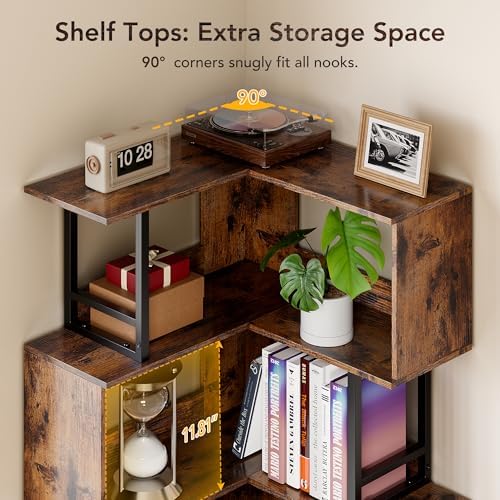 7 Tier Corner Bookshelf - Brown Tall Industrial Design