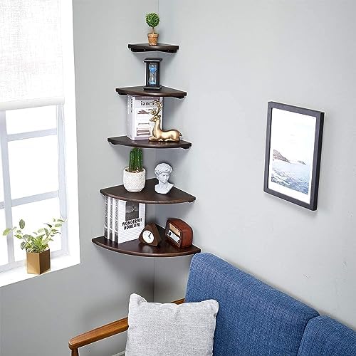 Conamily Corner Shelves Set of 2 16 Inch Solid Oak Wood Floating Wall Shelves with Wire Hole for Plants and Decor