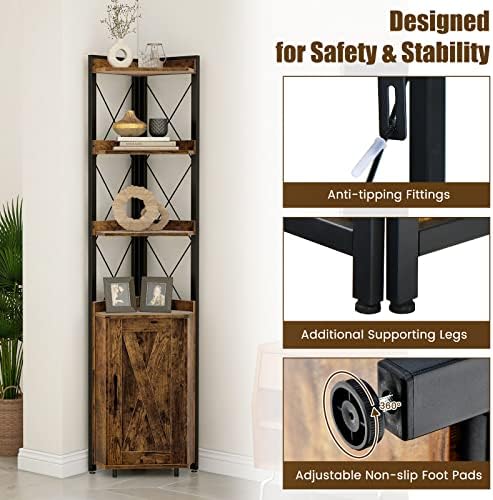 LOKO 71 Inches Tall Corner Shelf with 4 Tiers and Storage Cabinet