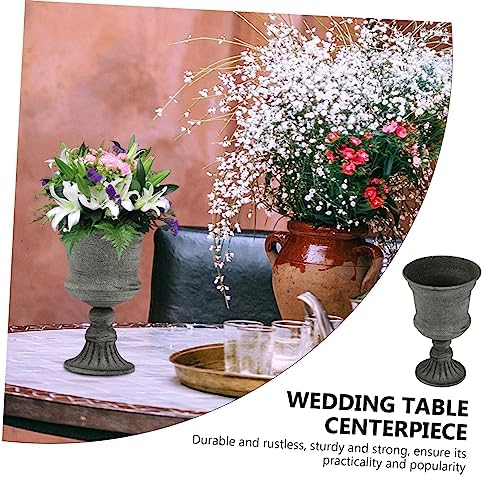 Vintage Gray Iron Art Flower Pot for Home and Office Decor