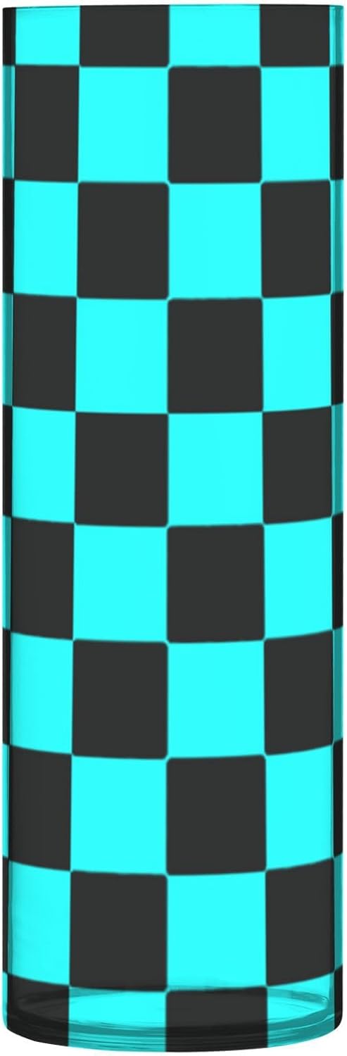 Buffalo Plaid Check Black Cyan Cylinder Vase 118 x 39 Inch