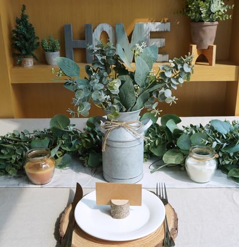 Winlyn Rustic Metal Milk Can Vase with Artificial Eucalyptus Stems