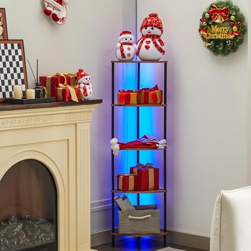5-Tier Corner Bookshelf with LED Light Illumination