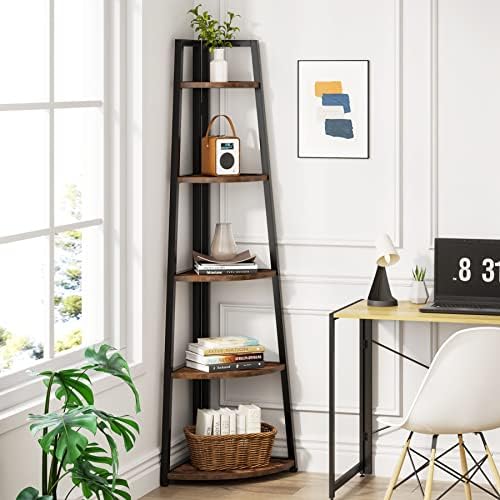 LITTLE TREE 5 Tier Tall Corner Bookshelf for Small Space