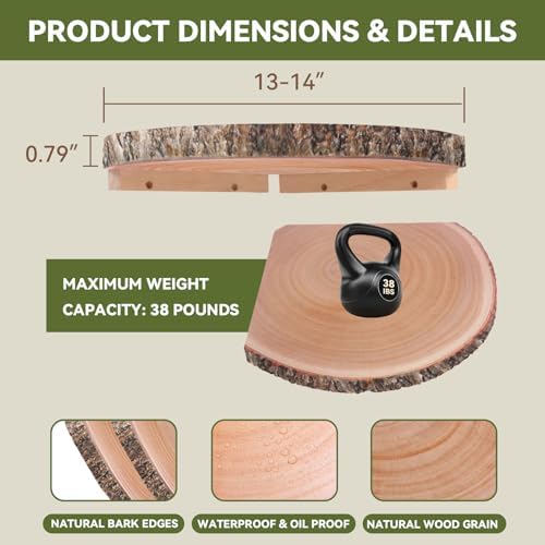 OriCre 2Pcs Large Corner Floating Wood Shelves