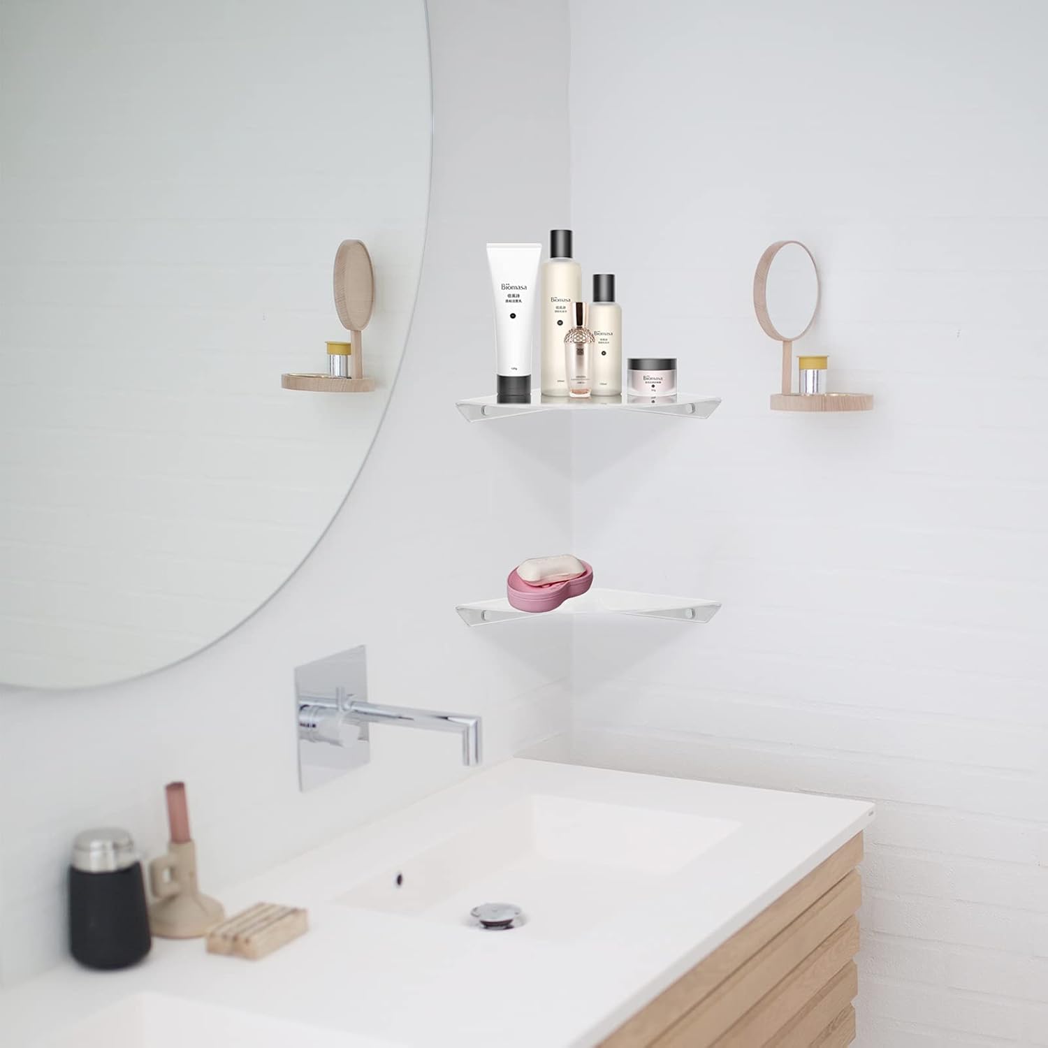Cosmos 2 Pcs Acrylic Floating Corner Shelves Clear Transparent