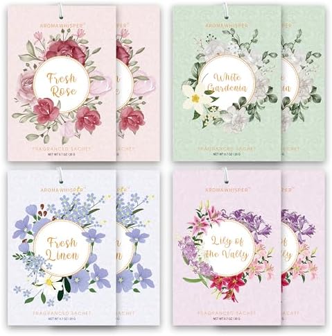 4 Scents Scented Sachets 8 Pack - Long Lasting Home Fragrance