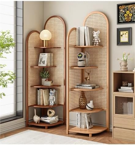 Miusocal Rattan Corner Bookshelf with 5 Tier Storage