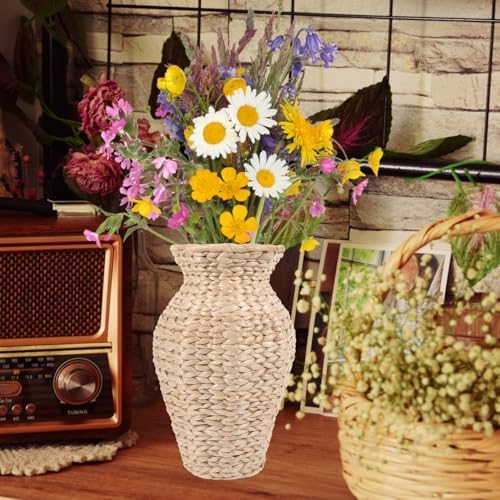 VOSAREA Woven Grass Flower Vase with Rattan Design for Home and Wedding Decor