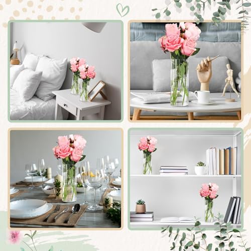 12 Pcs Clear Ribbed Glass Cylinder Vases for Centerpieces Wedding Home Decor