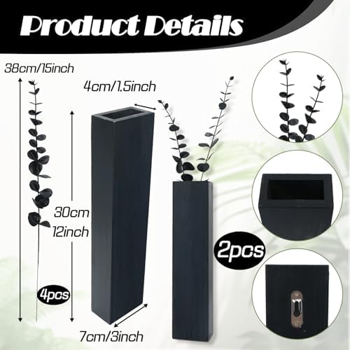 2Pack Wooden Wall Planters with Fake Eucalyptus Stems