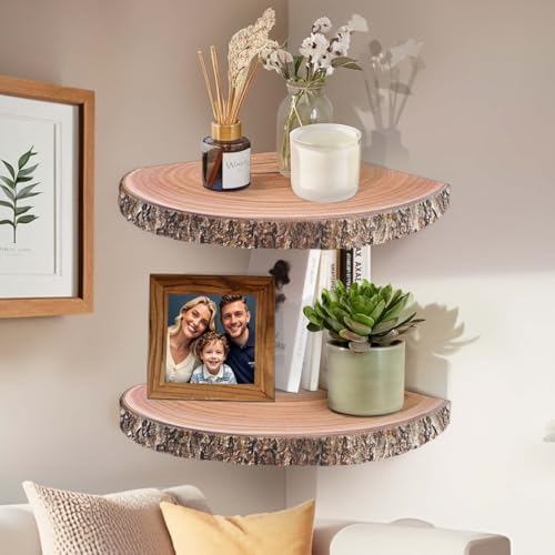 OriCre 2Pcs Large Corner Floating Wood Shelves