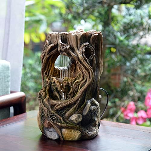 GOSSI Indoor Fountain Tabletop Stump Waterfall Decor