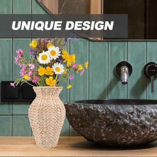 VOSAREA Woven Grass Flower Vase with Rattan Design for Home and Wedding Decor