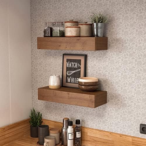 Wall Floating Shelves Rustic Wood Handmade - 17 Inch 2 Pack