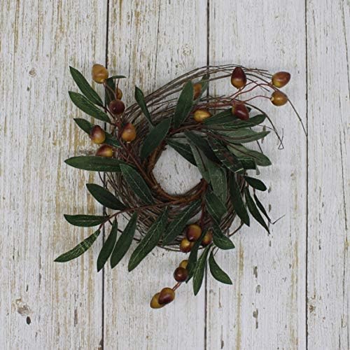CVHOMEDECO Rustic Country Artificial Olive Wreath 9 Inch