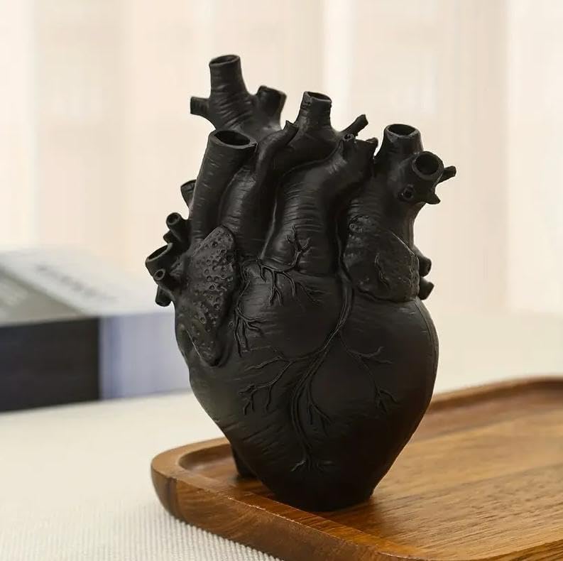 Heart Shaped Gothic Anatomical Resin Flower Vase Black