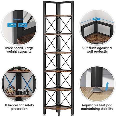 Tribesigns 6 Tier Corner Shelf for Small Spaces