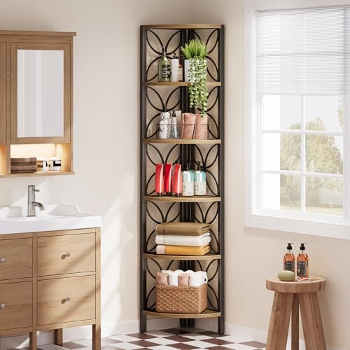 Tribesigns 6-Tier Corner Bookshelf Rustic Industrial Design