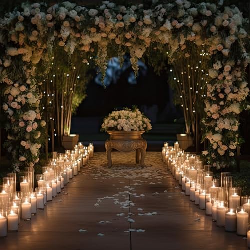 48 Pcs Clear Glass Cylinder Vases with Floating Candle Holders for Home Office Decor and Wedding Events