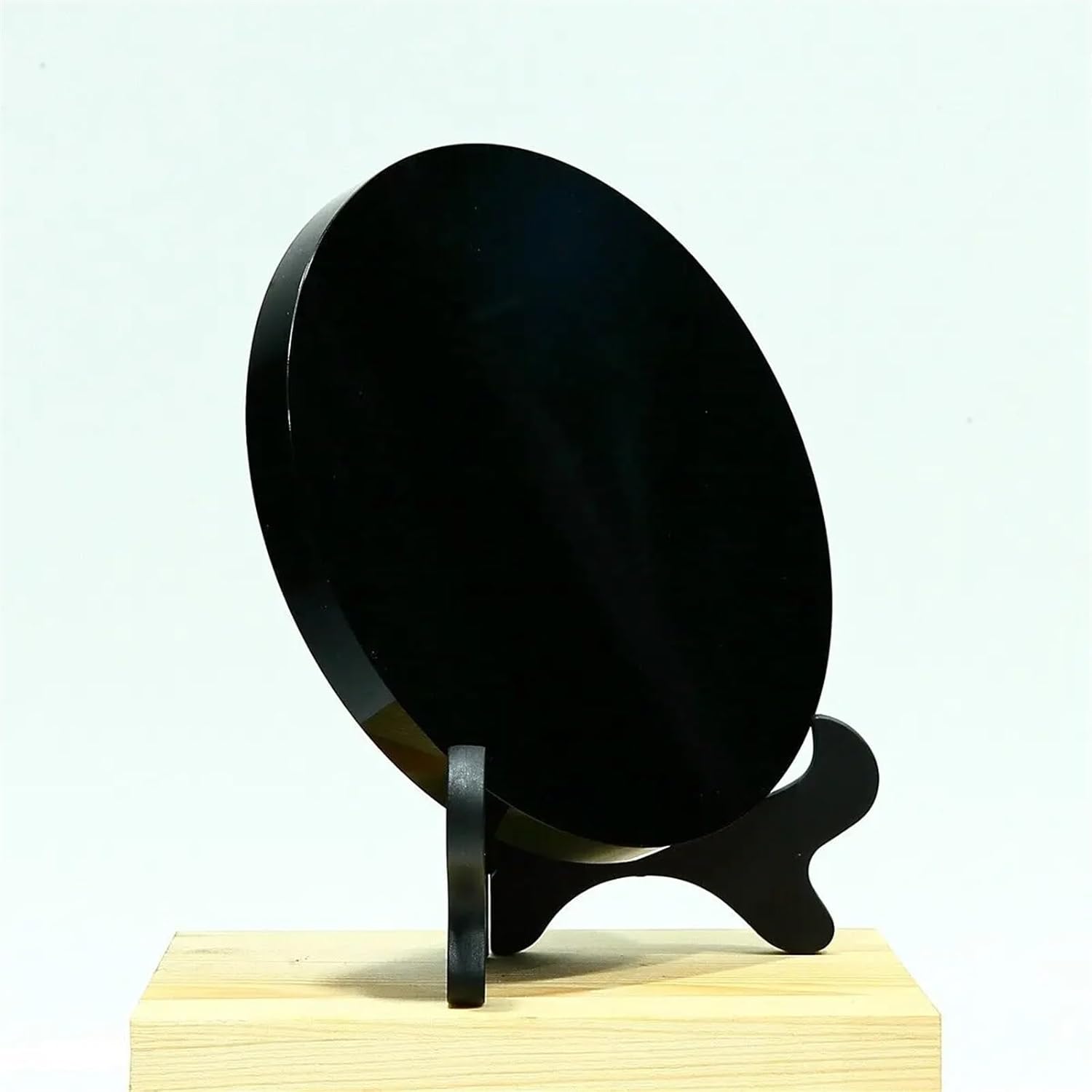 AtkitS Natural Black Obsidian Scouring Mirror Round Plate Decor