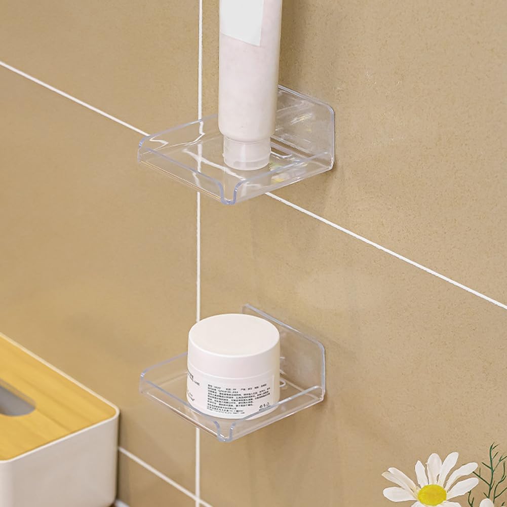 2 Pack Clear Acrylic Floating Shelves Wall Mounted Display Shelves for Home Office Bathroom No Drill Adhesive Shelves