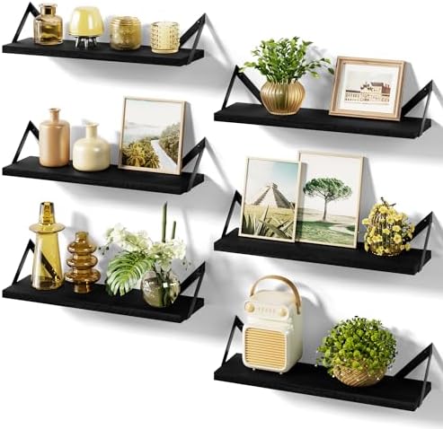 SRIWATANA Weathered Black Floating Shelves Set of 6