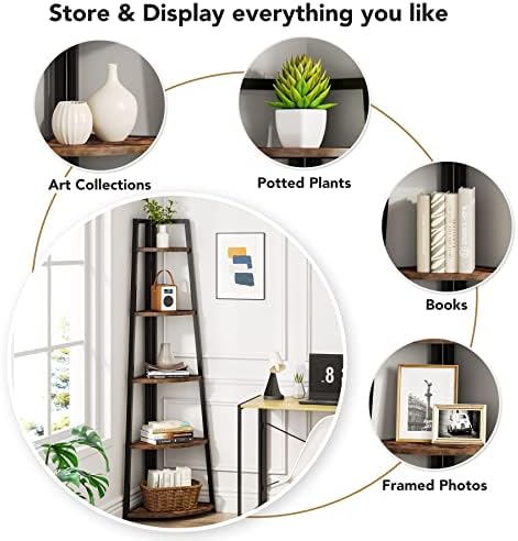 LITTLE TREE 5 Tier Tall Corner Bookshelf for Small Space
