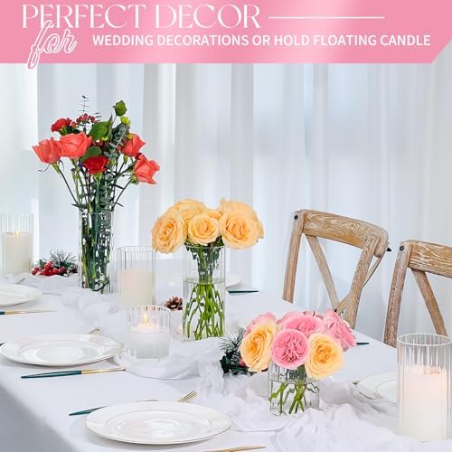 6 Pcs Clear Glass Cylinder Vases Set 8 Inch Tall for Centerpieces and Decorations