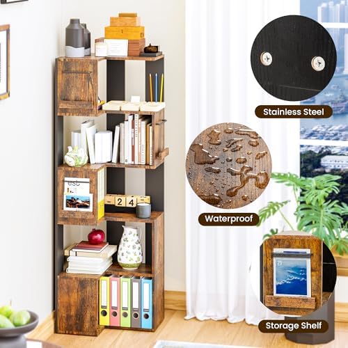 PPAMAPIC 5 Tier Corner Bookshelf L Shaped Storage Rack for Kitchen and Living Room