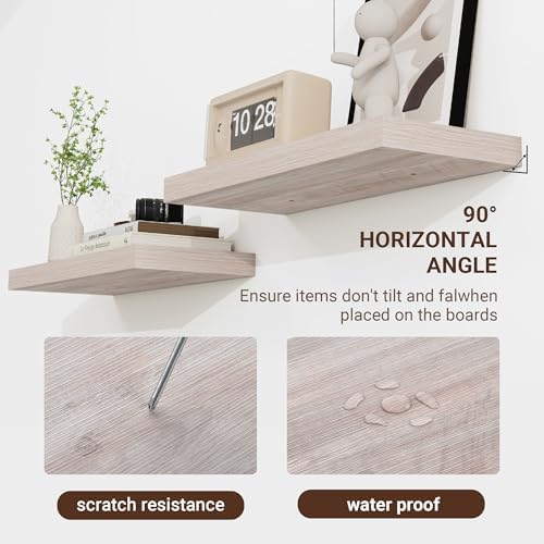 24 Inch Floating Shelves with Washed White Wood Grain