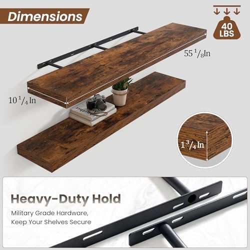 55 Inch Floating Shelves for Wall with Heavy Duty Brackets