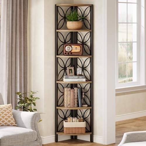 Tribesigns 6-Tier Corner Bookshelf Rustic Industrial Design