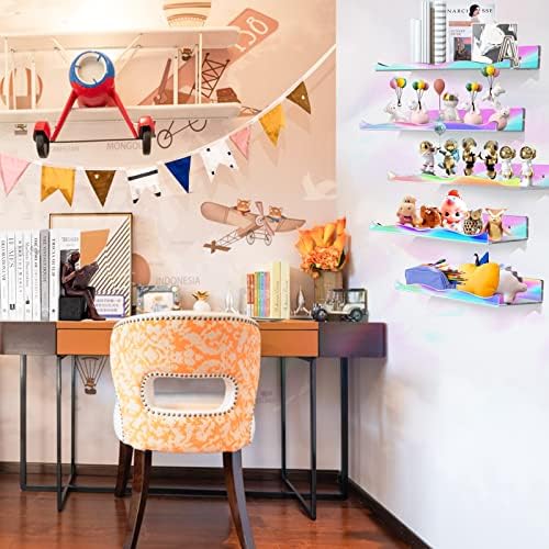 Iridescent Clear Floating Shelves 6 Pack for Home Display